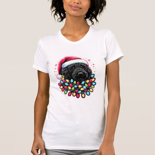 Black Labradoodle Weihnachtsbaum Xmas Lights Doodl T-Shirt (Vorderseite)