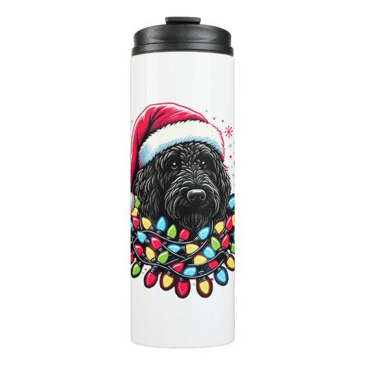 Black Labradoodle Weihnachtsbaum Xmas Lights Doodl Thermosbecher (Vorderseite)