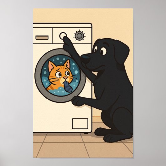 Black Labrador and Cat Laundry Room Humor Poster  (Vorne)