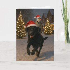 Black Labrador and Partridge Christmas card Feiertagskarte