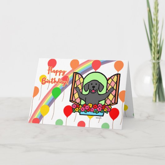 Black Labrador Balloon Birthday Card (Fenster) Karte (Vorderseite)