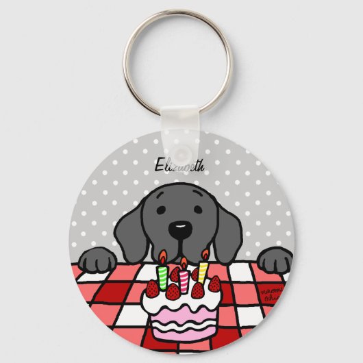 Black Labrador beobachtet Kuchen Schlüsselanhänger (Vorderseite)