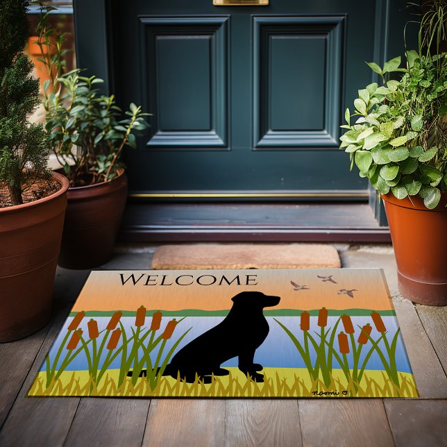 Black Labrador Bird Dog Sunset Fußmatte (Black Labrador Bird Dog Sunset Doormat for Labrador Owners.  Beautiful silhouette design.)