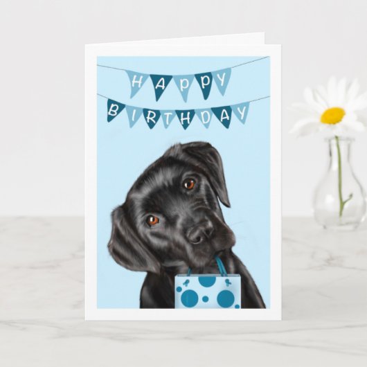 Black Labrador Blue Birthday Card Karte (Kleine Pflanze)