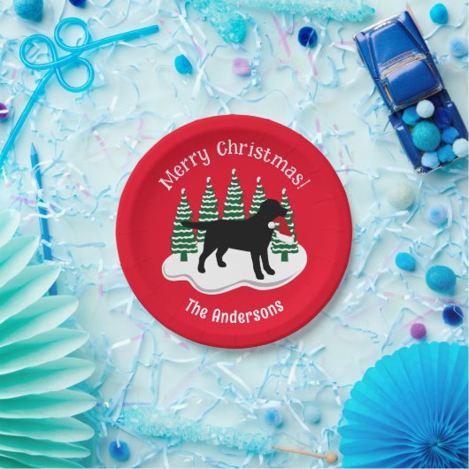 Black Labrador Christmas Evergreen Pappteller (Party)