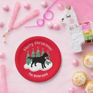 Black Labrador Christmas Evergreen Pappteller