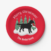Black Labrador Christmas Evergreen Pappteller (Vorderseite)