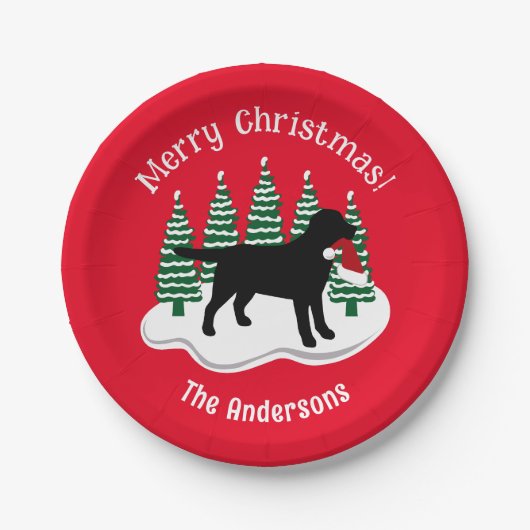 Black Labrador Christmas Evergreen Pappteller (Vorderseite)