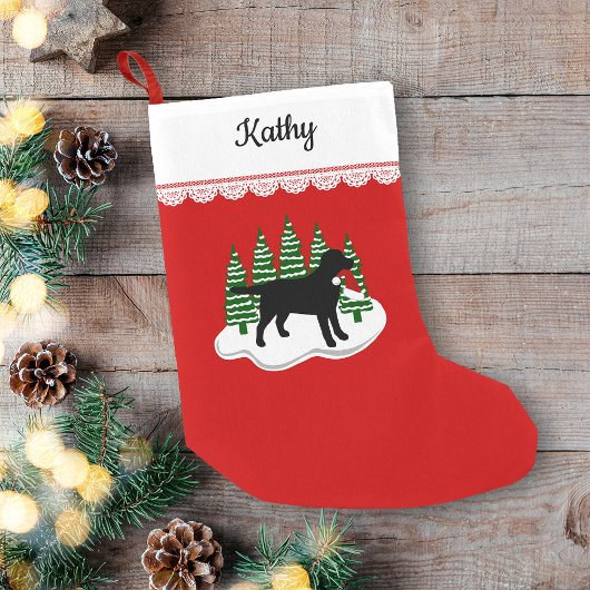 Black Labrador Christmas Evergreen Trees Kleiner Weihnachtsstrumpf