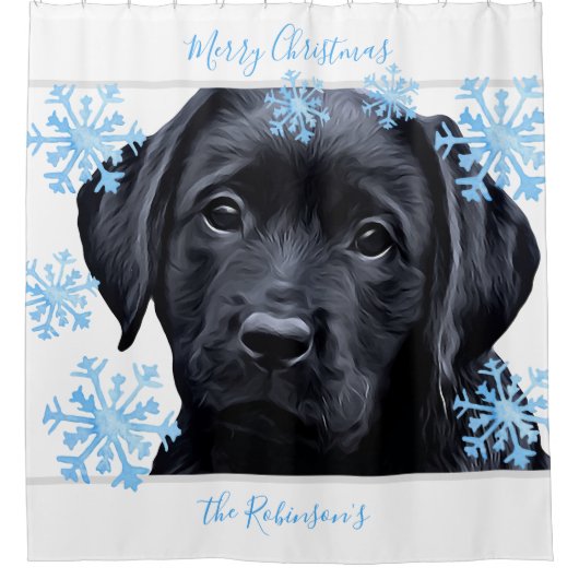 Black Labrador Christmas - Personalisiertes Black Duschvorhang (Vorderseite)