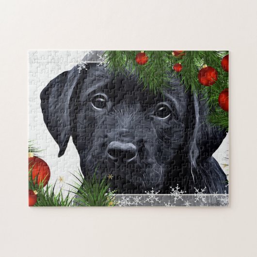 Black Labrador Christmas Puppy Dog Puzzle (Horizontal)