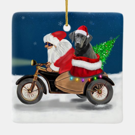 Black Labrador Dog Weihnachtsmann Keramikornament (Rückseite)