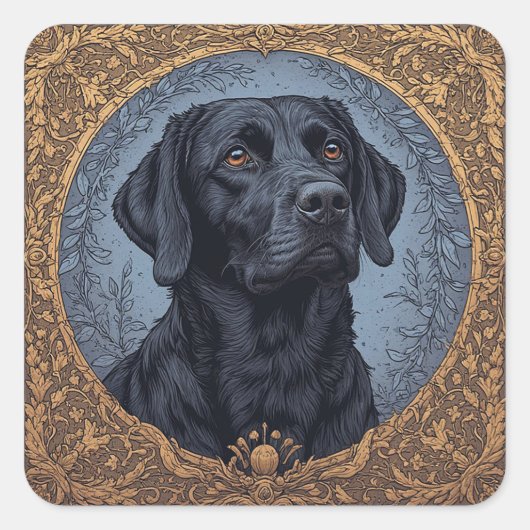 Black Labrador Elegantes Portrait Quadratischer Aufkleber (Vorderseite)