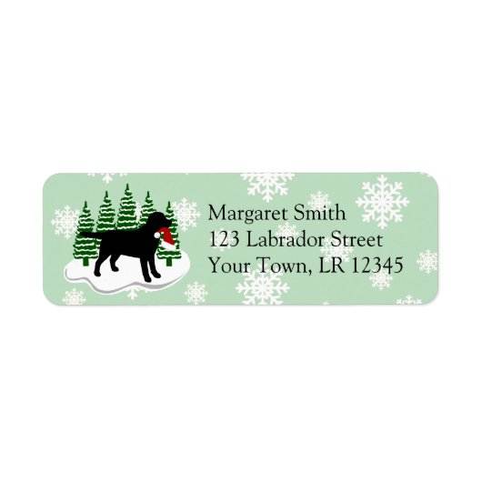 Black Labrador Evergreen Snowflakes Rücksendeadres (Vorne)