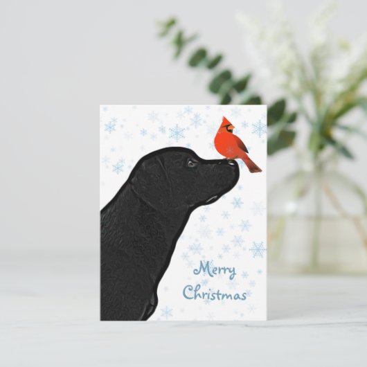 Black Labrador Frohe Weihnachten und Kardinal (Stehend Vorderseite)
