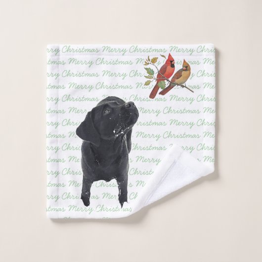 Black Labrador Frohe Weihnachts-Kardinäle Niedlich Badhandtuch Set (Waschlappen)