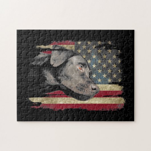 Black Labrador Gift USA Flag Labrador Eigentümer D Puzzle (Horizontal)