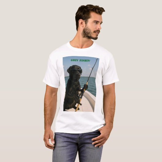Black Labrador "Goin' Fishin' " fun  T-Shirt (Vorne ganz)