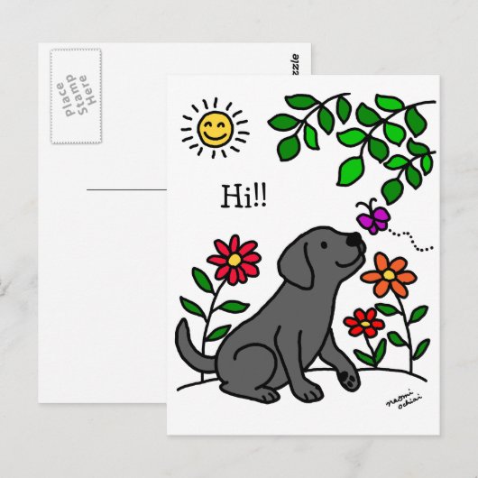 Black Labrador & Green Postkarte (Vorne/Hinten)
