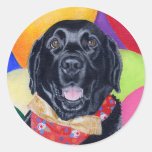 Black Labrador Happy Birthay Painting Runder Aufkleber