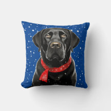 Black Labrador Holiday Blue Winter Throw Kissen