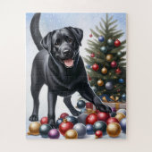 Black Labrador Hund Holiday Tree Weihnachten Puzzle (Vertikal)