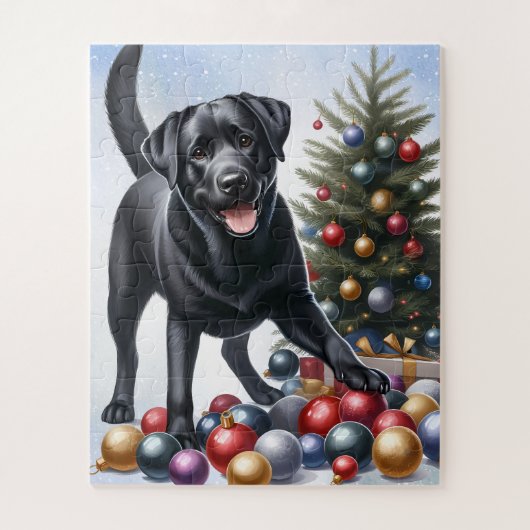 Black Labrador Hund Holiday Tree Weihnachten Puzzle (Vertikal)