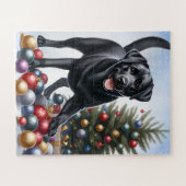 Black Labrador Hund Holiday Tree Weihnachten Puzzle (Horizontal)
