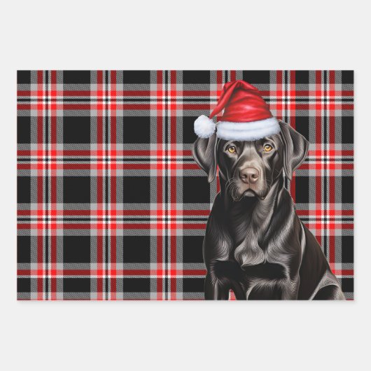 Black Labrador Hund Karierte Weihnachten Geschenkpapier Set (Vorderseite 3)