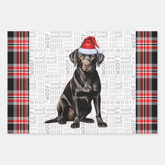Black Labrador Hund Karierte Weihnachten Geschenkpapier Set (Vorderseite)