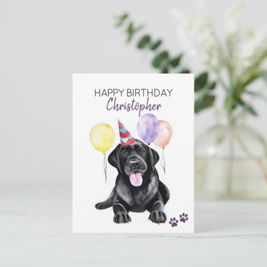 Black Labrador Hund Personalisiert Happy Birthday Postkarte (Stehend Vorderseite)
