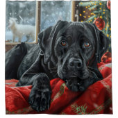 Black Labrador Hund Weihnachten Duschvorhang (Vorderseite)