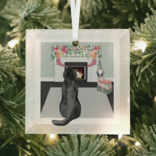 Black Labrador Hund Weihnachten Feuerplatz Szene Ornament Aus Glas
