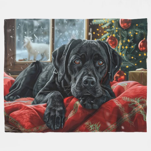 Black Labrador Hund Weihnachten Fleecedecke (Vorderseite (Horizontal))