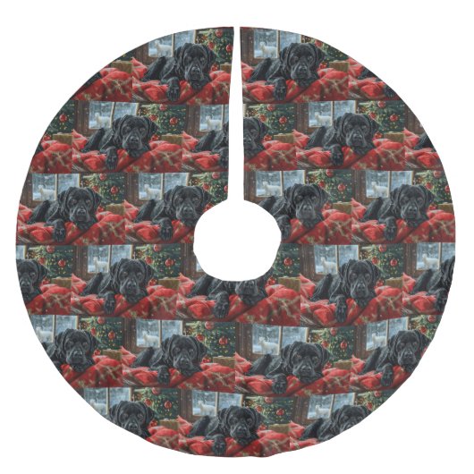 Black Labrador Hund Weihnachten Polyester Weihnachtsbaumdecke (Vorderseite)