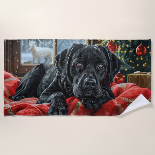 Black Labrador Hund Weihnachten Strandtuch (Vorderseite)