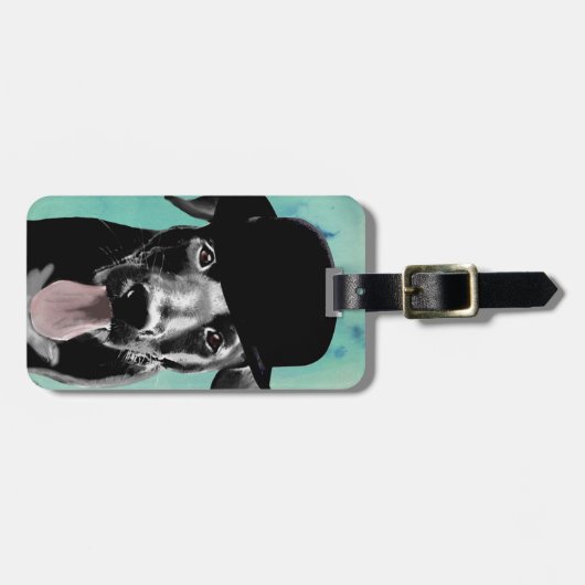 Black Labrador in Bowler Hat Gepäckanhänger (Vorderseite horizontal)