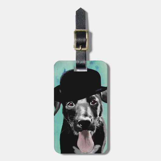 Black Labrador in Bowler Hat Gepäckanhänger (Vorderseite vertikal)