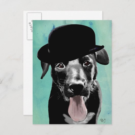 Black Labrador in Bowler Hat Postkarte (Vorne/Hinten)