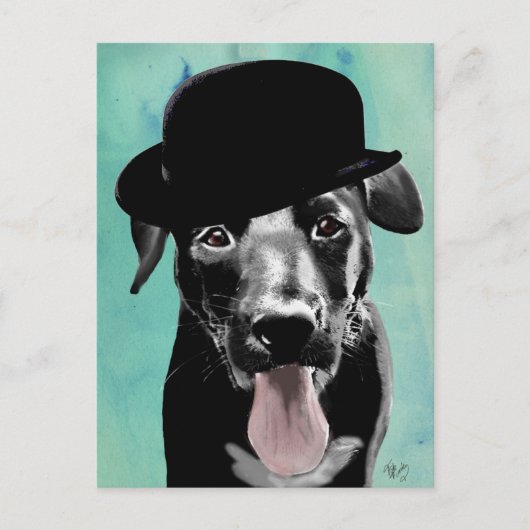 Black Labrador in Bowler Hat Postkarte (Vorderseite)