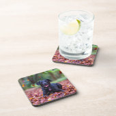 Black Labrador In Fall Leaves Getränkeuntersetzer (Rechte Seite)