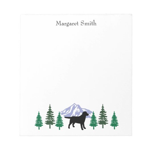 Black Labrador Kontur Evergreen Trees Notepad Notizblock (Vorderseite)