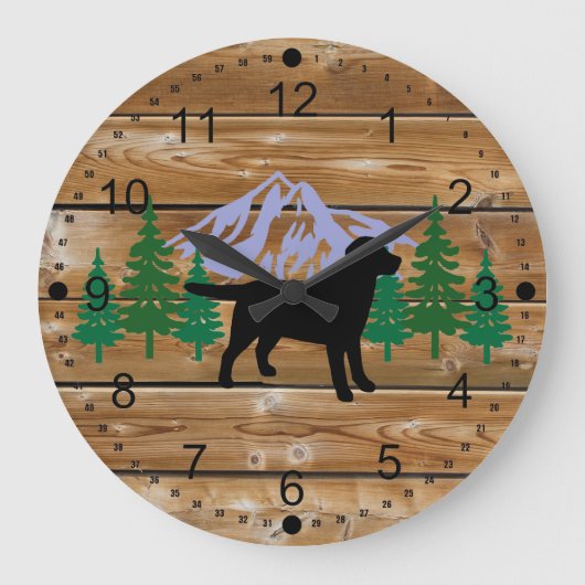 Black Labrador Kontur Evergreen Wall Clock Große Wanduhr (Vorderseite)