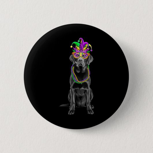 Black Labrador Mardi Gras Kostümperlen Maske Button (Vorderseite)