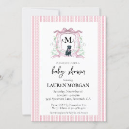 Black Labrador Monogram Pink Baby Shoounter Einladung