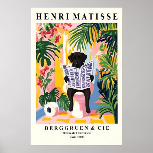 Black Labrador on Toilet Print Funny Matisse Poster (Vorne)