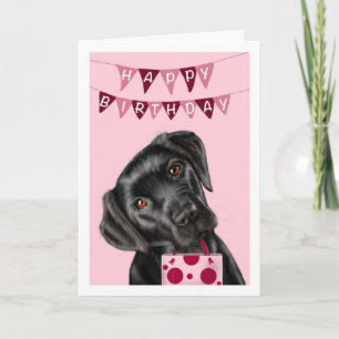 Black Labrador Pink Geburtstagskarte Karte