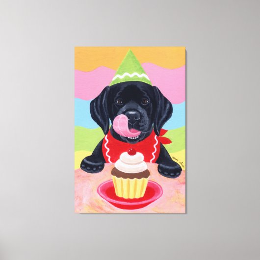 Black Labrador Puppy Birthday Cupcake Leinwanddruck (Vorderseite)