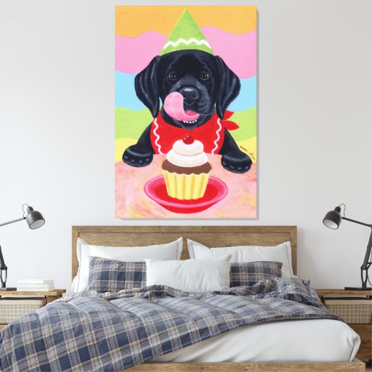 Black Labrador Puppy Birthday Cupcake Leinwanddruck (Insitu (Schlafzimmer))