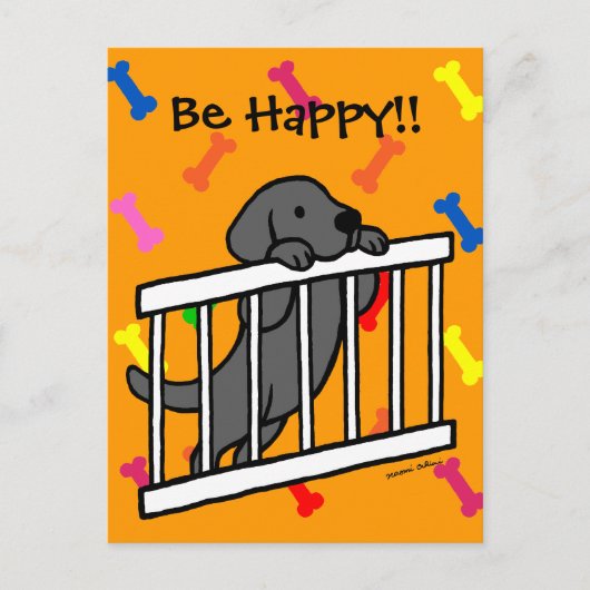 Black Labrador Puppy Cartoon Postkarte (Vorderseite)